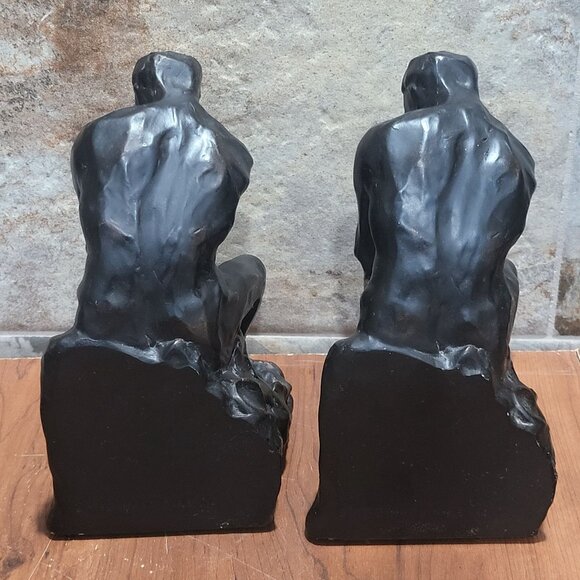 Vintage Bronze The Thinker Sculpture Bookend Set of 2 - Picture 3 of 13